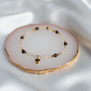 Bransoletka cytryn + kwarc dymny z serduszkiem