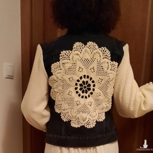 Kurtka  jeansowa  z koronkami butter yellow handmade # upcycling