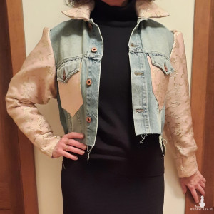 Kurtka  jeansowa  z brokatem krótka handmade # upcycling