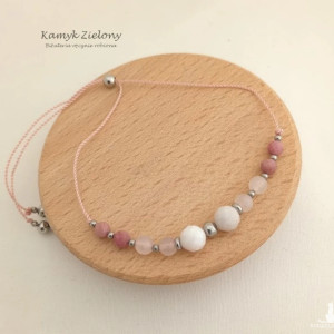 Opal, kwarc różowy, rodonit - bransoletka z kamieni naturalnych