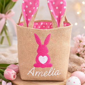Koszyk wielkanocny dla dziecka haftowane imię naturalna juta