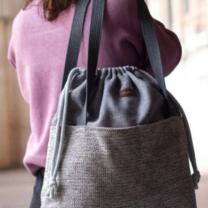 Szara duża torba z kominem plecionka