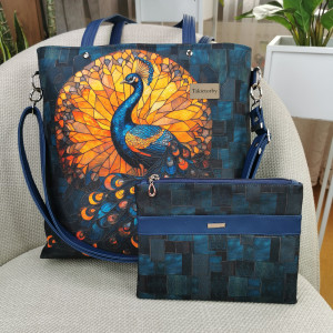 Torebka damska shopperka z kosmetyczką - paw