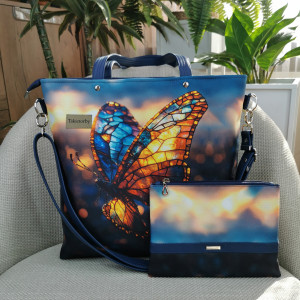 Torebka damska shopperka z kosmetyczką - motyl