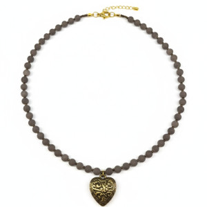 Naszyjnik Vintage z Ażurowym Sercem i Matowym Jadeitem - Elegancja Retro