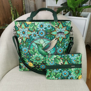 Torebka damska shopperka z kosmetyczką torebka miejska na ramę - koliber