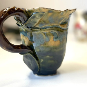 Ręcznie robiony baśniowy kubek, leśna filiżanka z liściami w stylu fairy