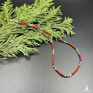 Krótki koralikowy naszyjnik brązowy #1100