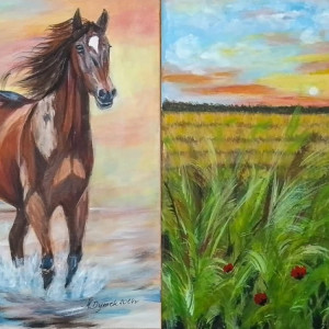 ZESTAW RĘCZNIE MALOWANYCH OBRAZÓW - DYPTYK "PULS NATURY"