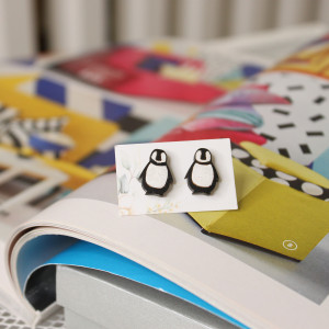 Drewniane kolczyki sztyfty Pingwin