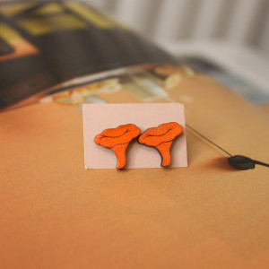 Drewniane kolczyki sztyfty Kurka grzyb