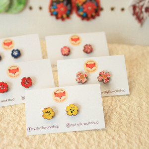 Drewniane kolczyki sztyfty kwiat Żółty