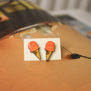 Drewniane kolczyki sztyfty Lody