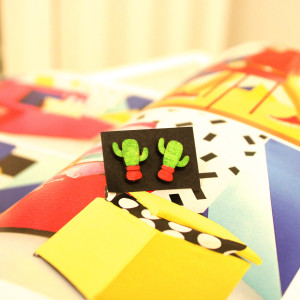 Drewniane kolczyki sztyfty Kaktus