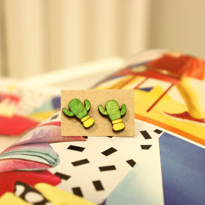 Drewniane kolczyki sztyfty Kaktus