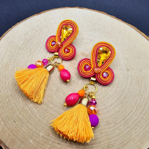 Pomarańczowo-różowe kolczyki sutasz z chwostami