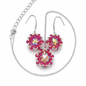 Różowy Komplet Biżuterii "Crystal Fuchsia Maxima" z Kryształków Preciosa - Kolczyki i Naszyjnik