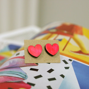 Drewniane kolczyki sztyfty Serce serduszko