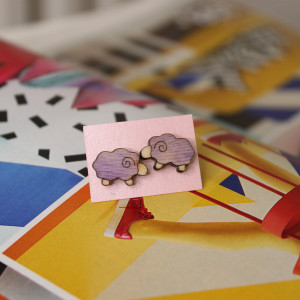 Drewniane kolczyki sztyfty  Owieczka Owca Baran