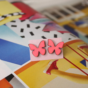 Drewniane kolczyki sztyfty  Motyl