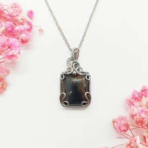 Naszyjnik Pietersyt stal chirurgiczna wisiorek handmade wirewrapping