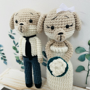 Młoda para pieski maskotki ręcznie robione prezent ślubny