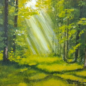 ZESTAW RĘCZNIE MALOWANYCH OBRAZÓW - DYPTYK "ŚWIATŁO W LIŚCIACH UWIĘZIONE"