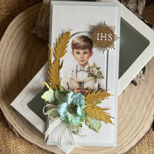 398,Kartka na komunię w pudełku dla chłopca