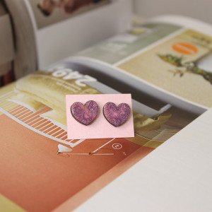 Drewniane kolczyki sztyfty Serce serduszko