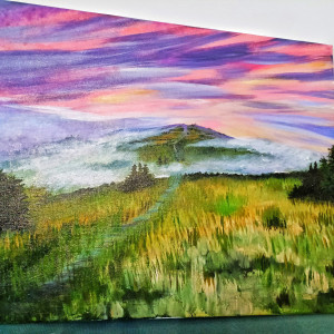 Obraz akrylowy „Zachód słońca – droga na Babią Górę” | ręcznie malowany | pejzaż górski