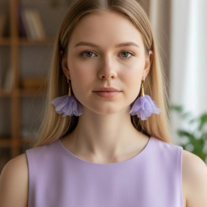 długie kolczyki - szyfonowe kwiatki - lawędowe