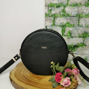 Okrągła torebka damska listonoszka ekoskóra  - czarna