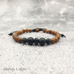 Bransoletka makrama - drewno orientalne i turmalin