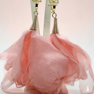 eleganckie szyfonowe wiszące kolczyki brzoskwiniowe