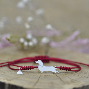 Jamnik długowłosy - bransoletka z psem, srebro 925