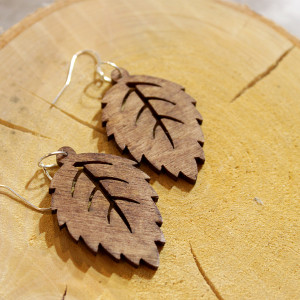 Ażurowe Koronka drewniane kolczyki Liść