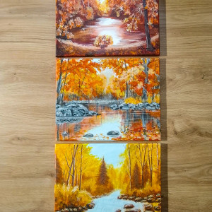WYPRZEDAŻ KOLEKCJI - TRYPTYK NATURY AKRYLOWY "JESIENNE ŚWIATŁO" - 90cm x 24cm