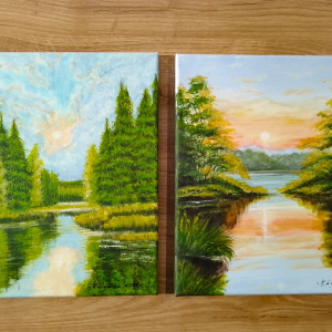 WYPRZEDAŻ KOLEKCJI - DYPTYK NATURY AKRYLOWY "PORANEK I ZMIERZCH" - 48cm x 30cm