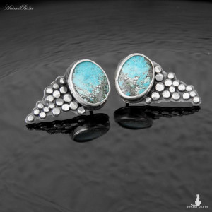 Kolczyki srebrne z turkusem tybetańskim wkrętki