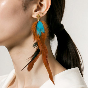 Kolczyki lekkie.koralikowe Boho pióra