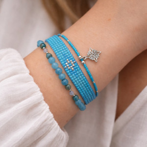 Zestaw niebieskich bransoletek „Winter Sky” - Akwamaryn i Apatyt