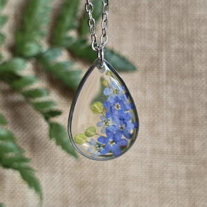 Srebrna zawieszka srebrny wisiorek kwiat naszyjnik żywica z żywicy kwiaty łezka łza