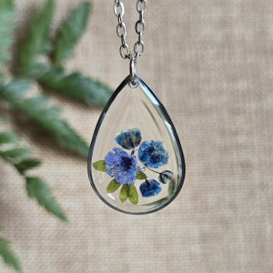 Srebrna zawieszka srebrny wisiorek kwiat naszyjnik żywica z żywicy kwiaty łezka łza
