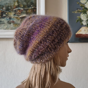 Z szafranem - ekskluzywna czapka z jedwabiu, moheru i wełenki merino