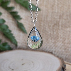 Srebrna zawieszka srebrny wisiorek kwiat naszyjnik żywica z żywicy kwiaty łezka łza