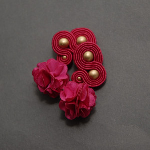 fuksjowe kolczyki lub klipsy sutasz z kwiatkami