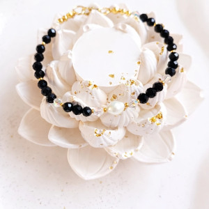 Bransoletka Czuła ochrona - Czarny turmalin, perła, Swarovski