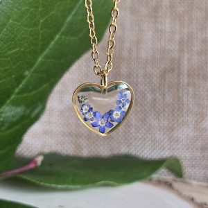 Zawieszka kwiatem wisiorek złoty serce niezapominajki