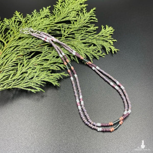 Krótki podwójny koralikowy naszyjnik lawendowy #1108