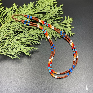 Krótki podwójny koralikowy naszyjnik brązowy, kolorowy #1110